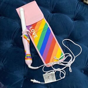 Beachwaver Rainbow Pink Curling Iron with matching heat protection Sleeve